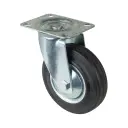 L400.B55.126 125mm swivel top plate 105x80mm castor with black rubber on pressed steel centre and thread guards roller bearing wheel 100kg