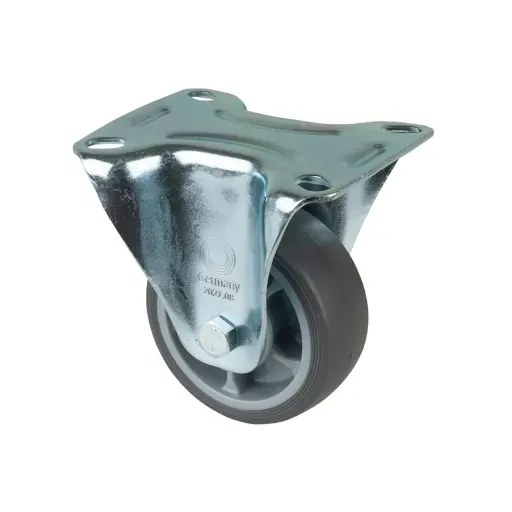 L410.A85.082 80mm fixed top plate 104x80mm castor with grey thermoplastic rubber on polypropylene centre single ball bearing wheel 100kg