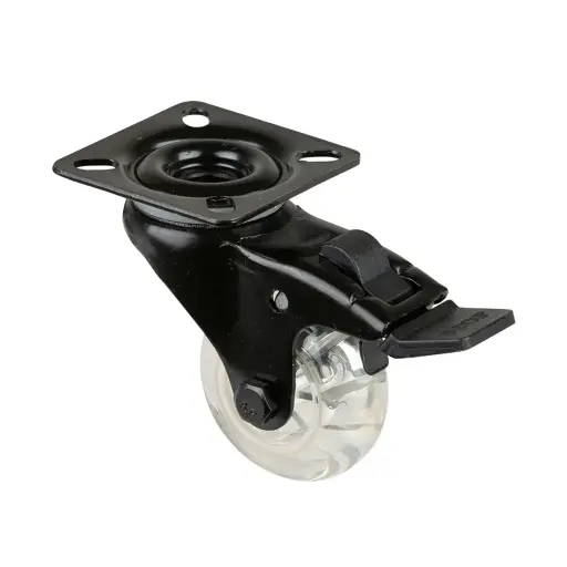 A820.A73.050 50mm swivel/brake top plate 60x60mm castor with transparent polypropylene plain bearing wheel 40kg