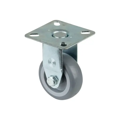 A310.A80.051 50mm fixed top plate 60x60mm castor with grey thermoplastic rubber on polypropylene centre plain bearing wheel 50kg