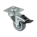 A320.A80.051 50mm swivel/brake top plate 60x60mm castor with grey thermoplastic rubber on polypropylene centre plain bearing wheel 50kg