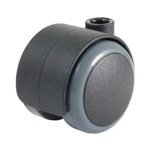 GR5016 Series 2x50mm black twin wheel castor with dark grey polyurethane tread on black nylon centre wheels, no fitting