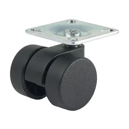 GRX30 Series 2x30mm black twin wheel swivel top plate 38x38mm castor with black nylon wheels 50kg