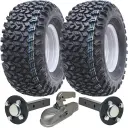 Set of 2 - 22x11.00-10 4ply WANDA P334 UTILITY WHEEL 4/100 Silver RIM & Hub & Stub axle 4/100 M12stud  40x40 High speed (waterproof) with SPP 3000kg Cast body / pressed handle hitch 25 KPH Max