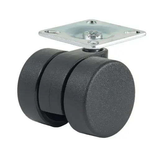 GRX38 Series 2x38mm black twin wheel swivel top plate 38x38mm castor with black nylon wheels 50kg