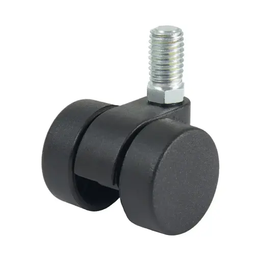 GRX30 Series 2x30mm black twin wheel swivel threaded stem M10x16mm castor with black nylon wheels 50kg