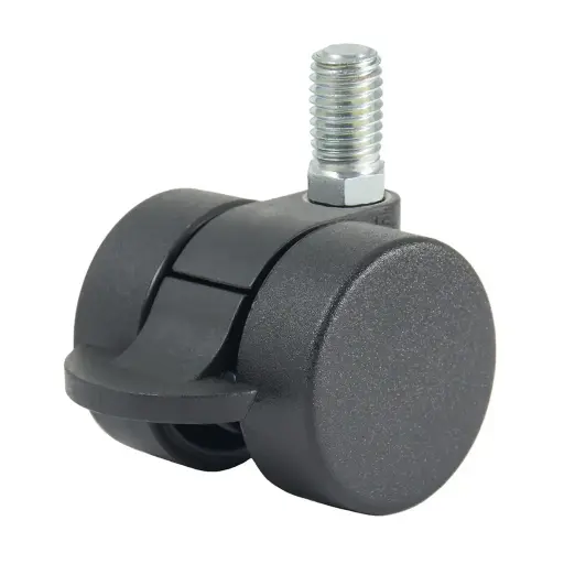 GRX38 Series 2x38mm black twin wheel swivel/brake threaded stem M10x15mm castor with black nylon wheels 60kg