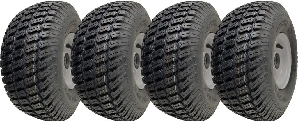 Set of 4 - 15x6.00-6 4pr Journey P332 grass tyre E-marked on steel rim 20mm ball bearing 65mm hub length
