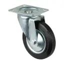 L400.B55.161 160mm swivel top plate 135x110mm castor with black rubber on pressed steel centre and thread guards roller bearing wheel 135kg