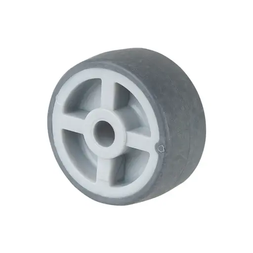 A80.030 Wheel series 30mm grey thermoplastic rubber on polypropylene centre 5mm bore hub length 15mm plain bearing 35kg