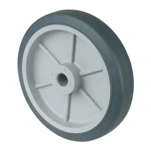 A80.151 Wheel series 150mm grey thermoplastic rubber on polypropylene centre 15mm bore hub length 38mm plain bearing 100kg