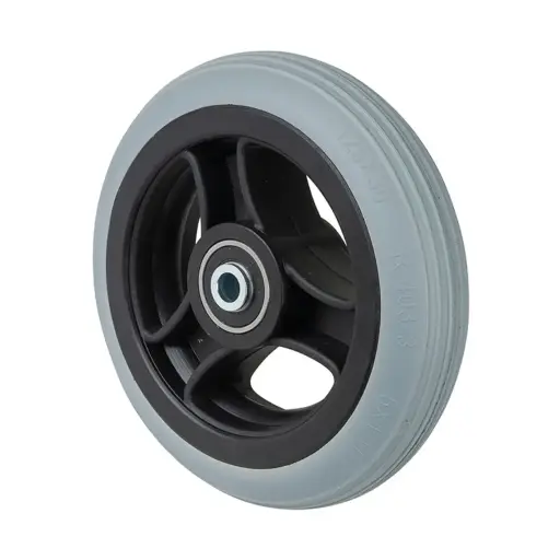 A88.125 Wheel series 125mm grey polyurethane on polypropylene centre 8mm bore hub length 36mm ball bearings 50kg