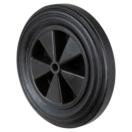 B40.403 Wheel series 400mm black rubber on polypropylene centre 25mm bore hub length 76mm plain bearing 200kg