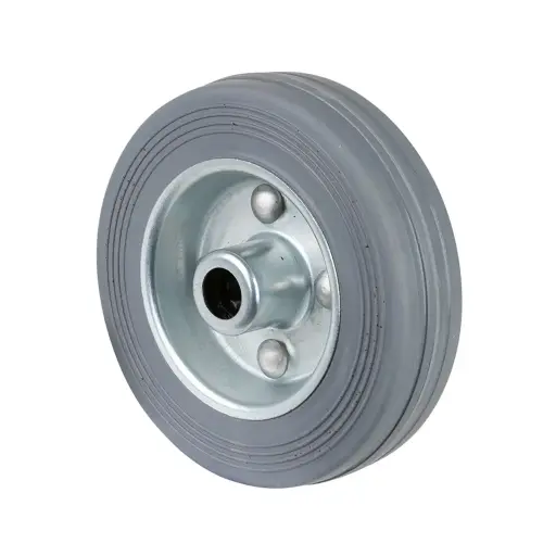 B56.100 Wheel series 100mm grey rubber on zinc plated steel centre 12mm bore hub length 40mm roller bearing 70kg