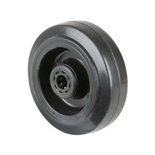 B60.100 Wheel series 100mm black elastic rubber on polypropylene centre 12mm bore hub length 40mm roller bearing 140kg