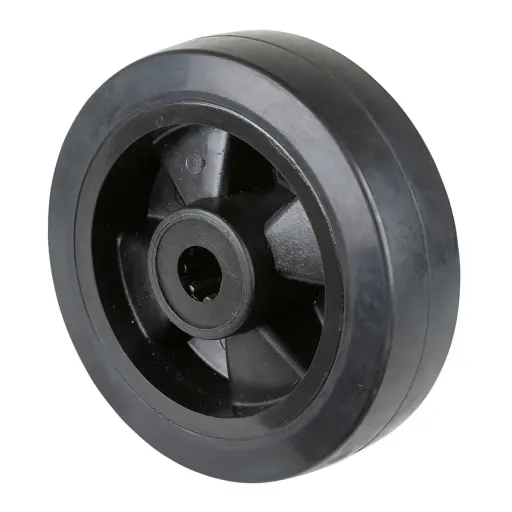 B60.160 Wheel series 160mm black elastic rubber on polypropylene centre 20mm bore hub length 58mm roller bearing 350kg