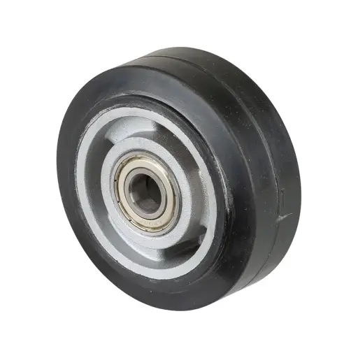 B80.100 Wheel series 100mm black elastic rubber on aluminium centre 15mm bore hub length 40mm ball bearings 150kg
