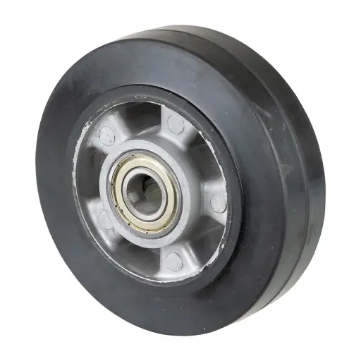 B80.160 Wheel series 160mm black elastic rubber on aluminium centre 20mm bore hub length 60mm ball bearings 350kg