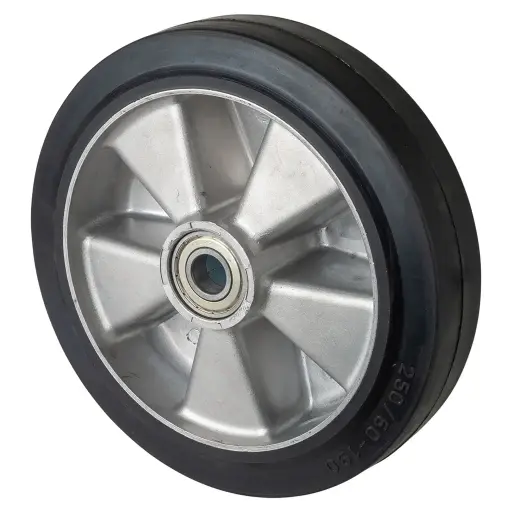 B80.250 Wheel series 250mm black elastic rubber on aluminium centre 20mm bore hub length 70mm ball bearings 600kg
