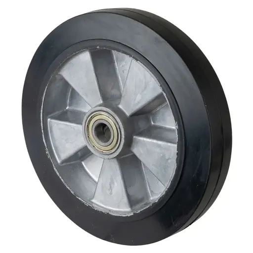 B80.251 Wheel series 250mm black elastic rubber on aluminium centre 20mm bore hub length 60mm ball bearings 550kg