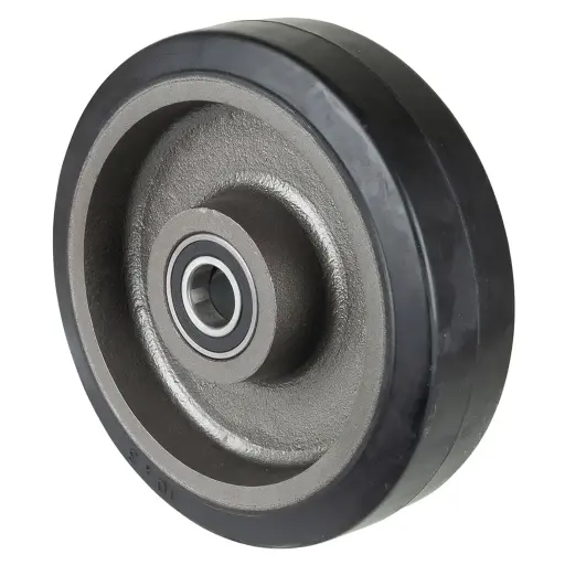 B81.253 Wheel series 250mm black elastic rubber on cast iron centre 30mm bore hub length 82mm ball bearings 750kg