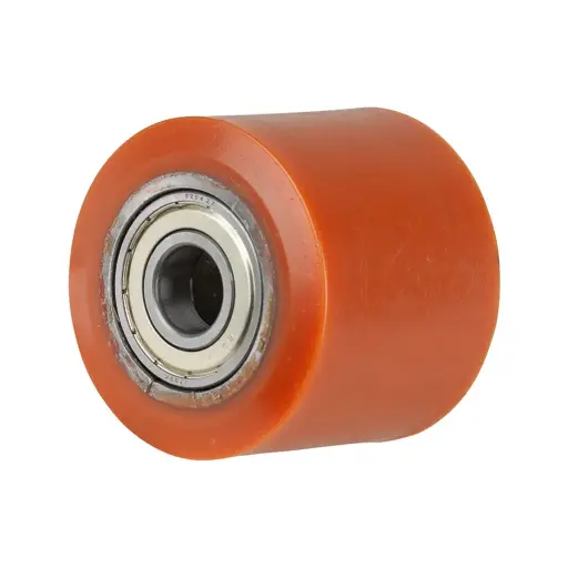 C40/82/70/73/20 Wheel series Pallet truck roller 82x70mm brown polyurethane on steel centre 20mm bore, width over ball bearings 70mm, 500kg