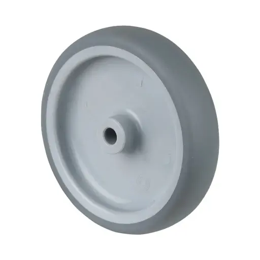 A80.105 Wheel series 100mm grey thermoplastic rubber on polypropylene centre 8mm bore hub length 28mm plain bearing 90kg