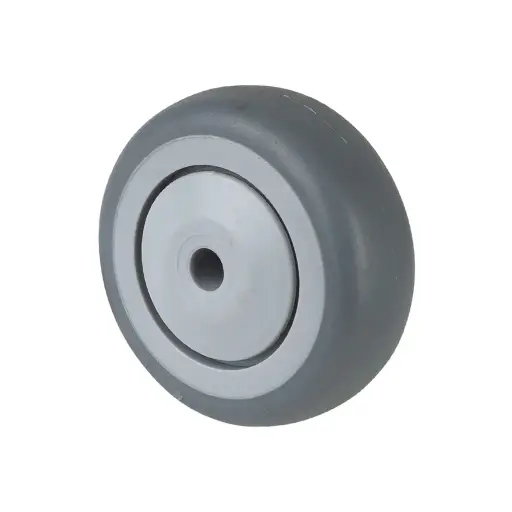 A85.051 Wheel series 50mm grey thermoplastic rubber on polypropylene centre 6mm bore hub length 22mm single ball bearing 50kg