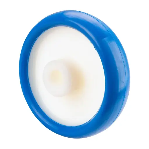 B32.151 Wheel series 150mm blue soft polyurethane on nylon centre 20mm bore hub length 60mm plain bearing 200kg