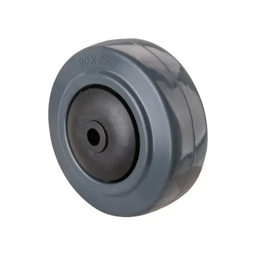 B67.081 Wheel series 80mm grey elastic rubber on polypropylene centre 8mm bore hub length 42mm single ball bearing 120kg