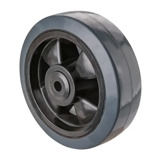 B67.161 Wheel series 160mm grey elastic rubber on polypropylene centre 12mm bore hub length 60mm ball bearings 350kg