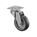 A300.A80.075 75mm swivel top plate 60x60mm castor with grey thermoplastic rubber on polypropylene centre plain bearing wheel 75kg