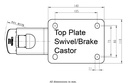 300SS series 200mm stainless steel swivel/brake top plate 140x110mm - Plate drawing