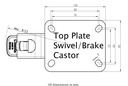 300SS series 125mm stainless steel swivel/brake top plate 100x85mm - Plate drawing