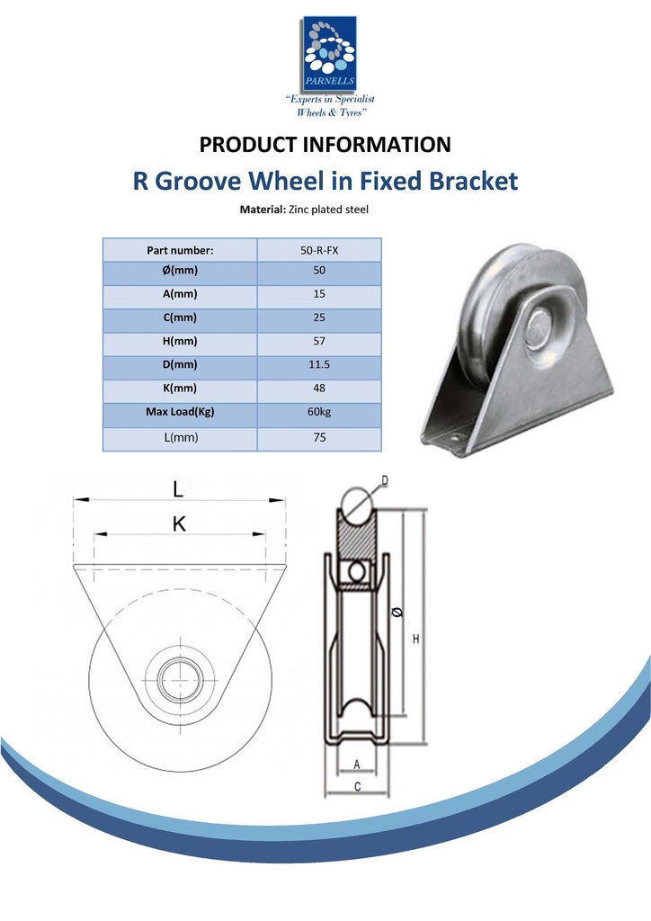 50mm Round groove wheel in fixed bracket Spec Sheet