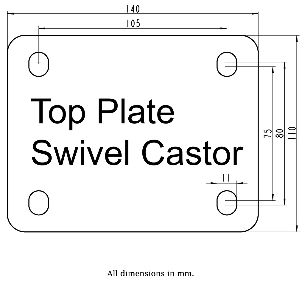 LH series 100mm swivel top plate 140x110mm - Plate dimensions