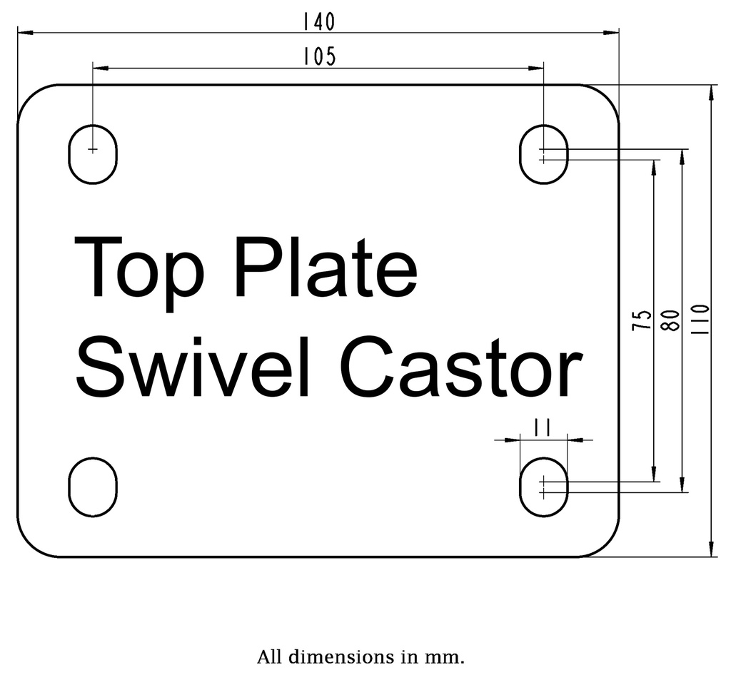 LH series 125mm swivel top plate 100x85mm - Plate dimensions