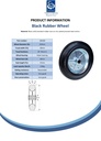 Wheel series 250mm black rubber on pressed steel centre 20mm bore hub length 57mm roller bearing 210kg - Spec Sheet