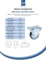300 series 80mm fixed top plate 100x84mm castor with black rubber on pressed steel centre roller bearing wheel 70kg - Spec Sheet