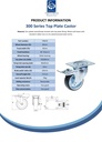 300 series 80mm swivel/brake top plate 100x80mm castor with black rubber on pressed steel centre roller bearing wheel 70kg - Spec Sheet