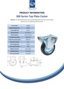 300 series 100mm fixed top plate 100x84mm castor with black rubber on pressed steel centre  roller bearing wheel 90kg - Spec Sheet