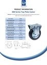 300 series 125mm fixed top plate 100x84mm castor with black rubber on pressed steel centre roller bearing wheel 120kg - Spec Sheet