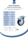 300 series 125mm swivel/brake top plate 100x80mm castor with black rubber on pressed steel centre roller bearing wheel 120kg - Spec Sheet