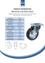 300 series 160mm swivel top plate 140x110mm castor with black rubber on pressed steel centre roller bearing wheel 150kg - Spec Sheet