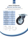 300 series 200mm swivel top plate 140x110mm castor with black rubber on pressed steel centre roller bearing wheel 200kg - Spec Sheet