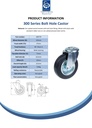 300 series 125mm swivel bolt hole 10,5mm castor with black rubber on pressed steel centre roller bearing wheel 120kg - Spec Sheet