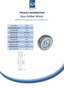 Wheel series 75mm grey TPR-rubber on polypropylene centre 8mm bore hub length 28mm plain bearing 60kg - Spec Sheet