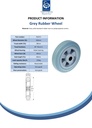 Wheel series 160mm grey rubber on polypropylene centre 20mm bore hub length 60mm roller bearing 135kg - Spec Sheet