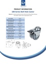 100 series 2x75mm swivel/brake bolt hole 12mm castor with grey TPR-rubber on polypropylene centre plain bearing wheels 100kg - Spec Sheet