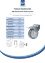 300 series 80mm swivel/brake bolt hole 10,5mm castor with grey TPR-rubber on polypropylene centre ball bearing wheel 80kg - Spec Sheet